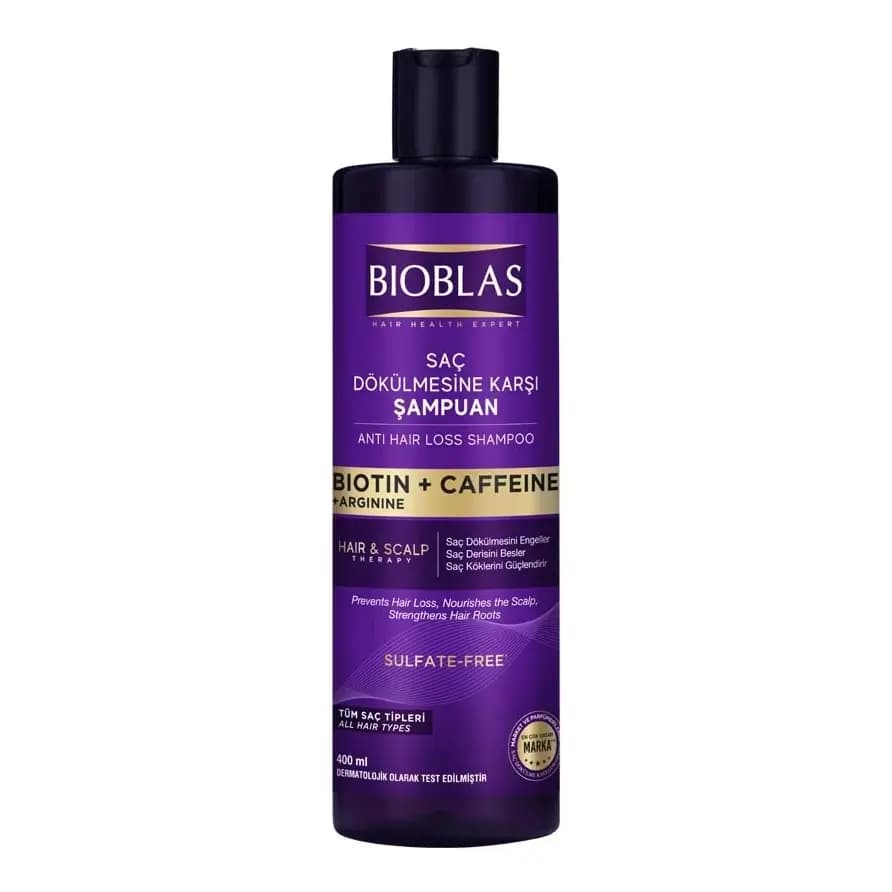 شامپو ضد ریزش بیوبلاس Bioblas بدون سولفات حاوی بیوتین و کافئین حجم 400 میل
