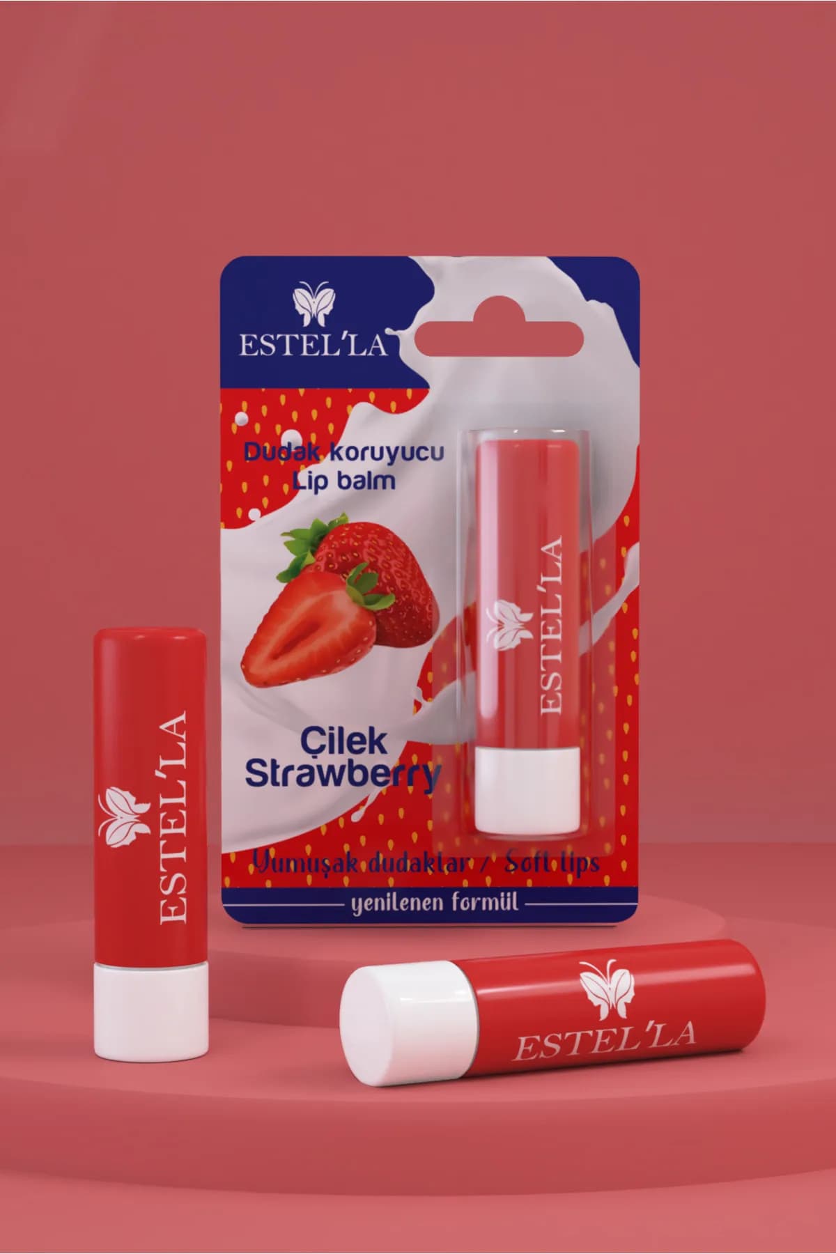 بالم لب استلا طعم توت فرنگی آبرسان و نرم کننده لب Estella lip balm