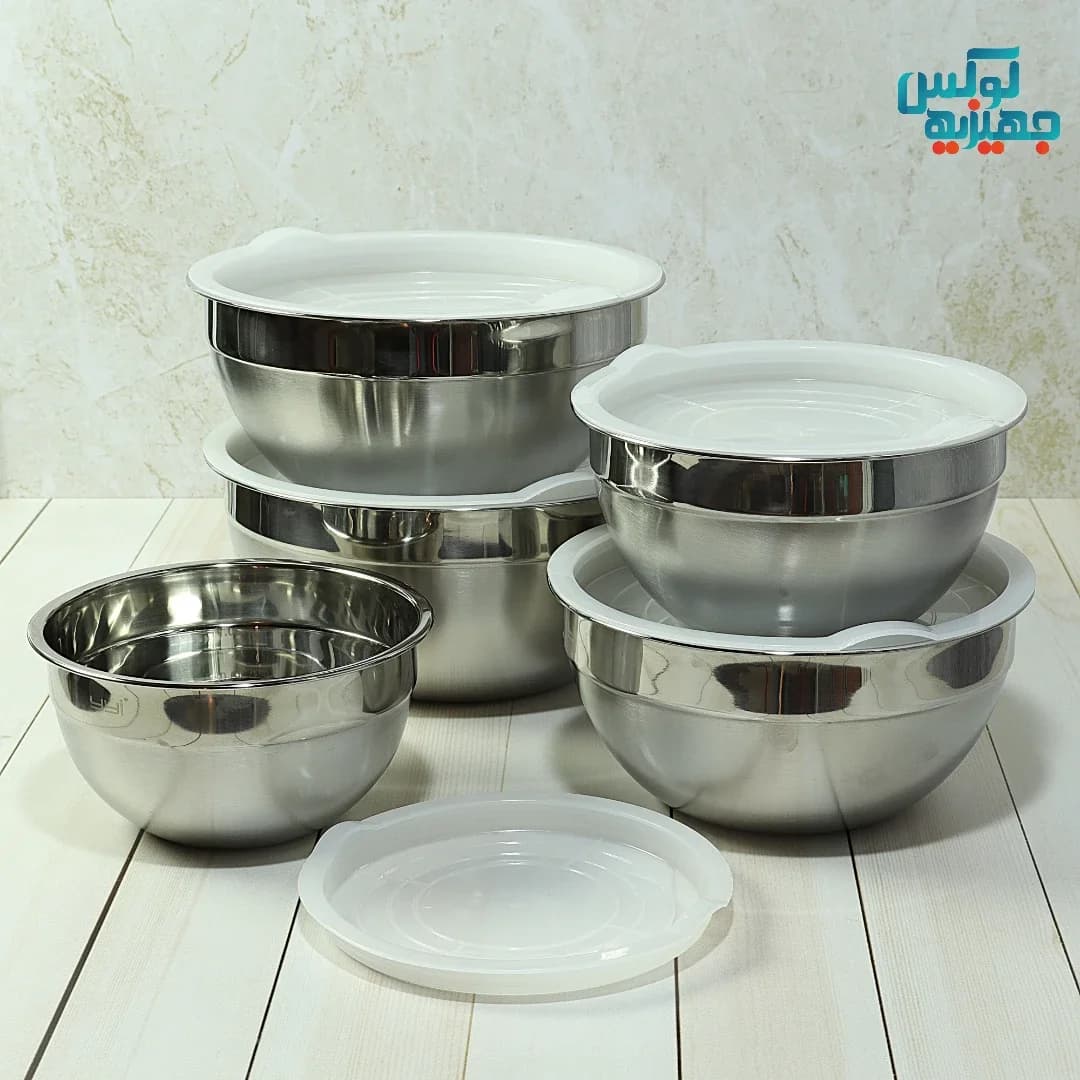 ست کاسه استیل دربدار 5 سایز برند yyi — تصویر ۶