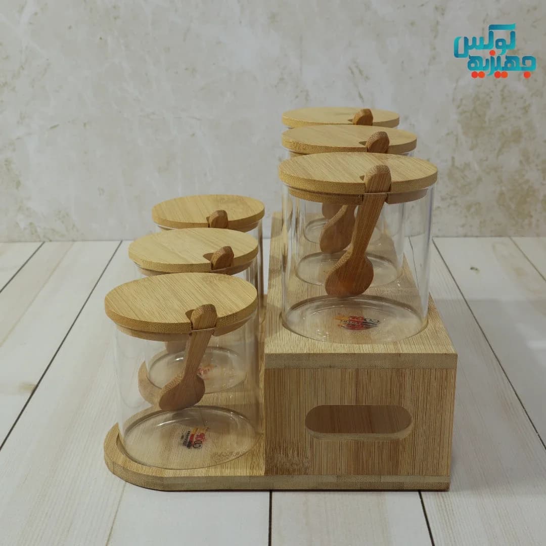 ست پاسماوری پله ای پیرکس قاشق دار با استند بامبو کد 192 — تصویر ۳