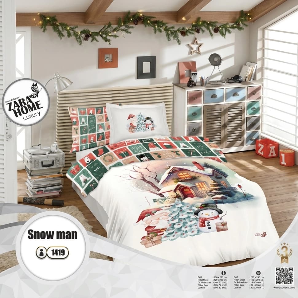 روتختی یک نفره زارا هوم طرح Snowman کد 1419 (پنج تکه)