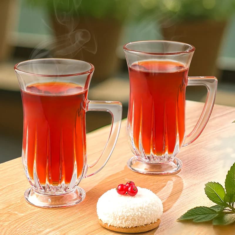 استکان شیشه ای دسته دار 150 سی سی لیمون کد 2447