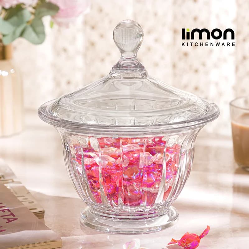 شکلات خوری گرد شیشه ای شیار دار لیمون کد 2431 — تصویر ۴