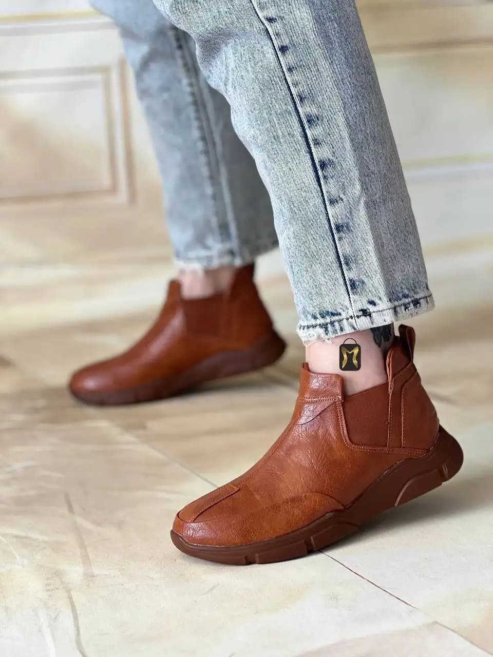 نیم بوت چرمی زنانه کد 6506