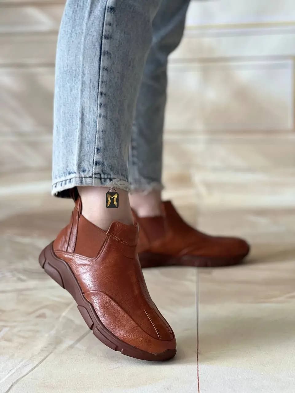 نیم بوت چرمی زنانه کد 6506 — تصویر ۲