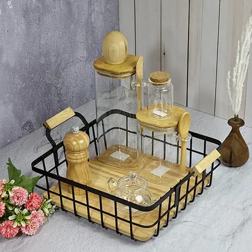 سبد میوه یا نظم دهنده آشپزخانه چوب رابر مربع — تصویر ۷