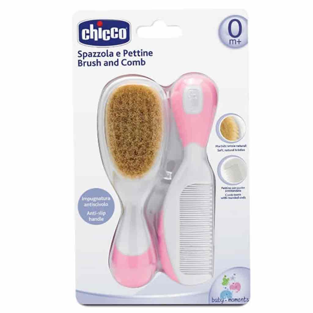 ست برس و شانه نوزاد ایتالیایی چیکو Chicco صورتی رنگ — تصویر ۲