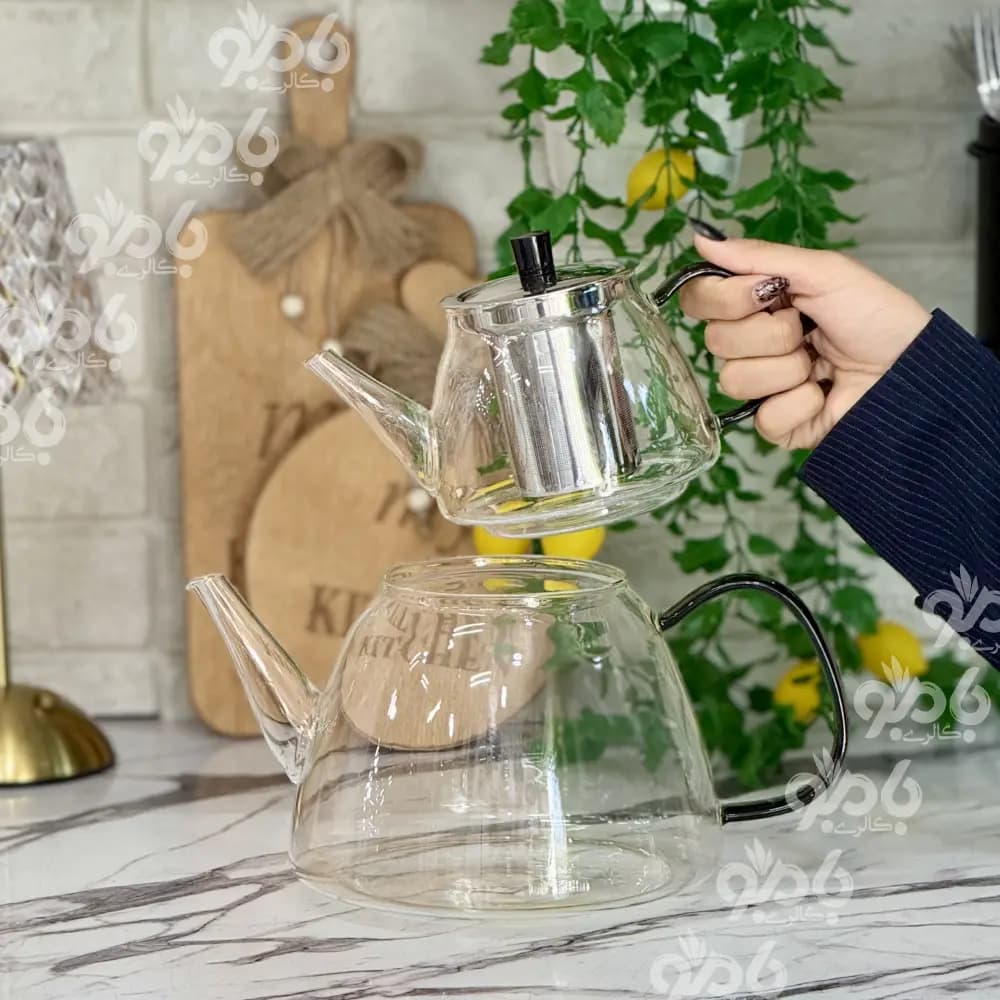 کتری قوری پیرکس دسته مشکی هرمی 180 — تصویر ۵