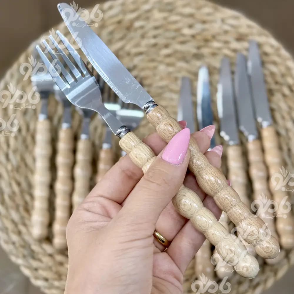 کارد و چنگال دسته چوبی مرواریدی — تصویر ۴