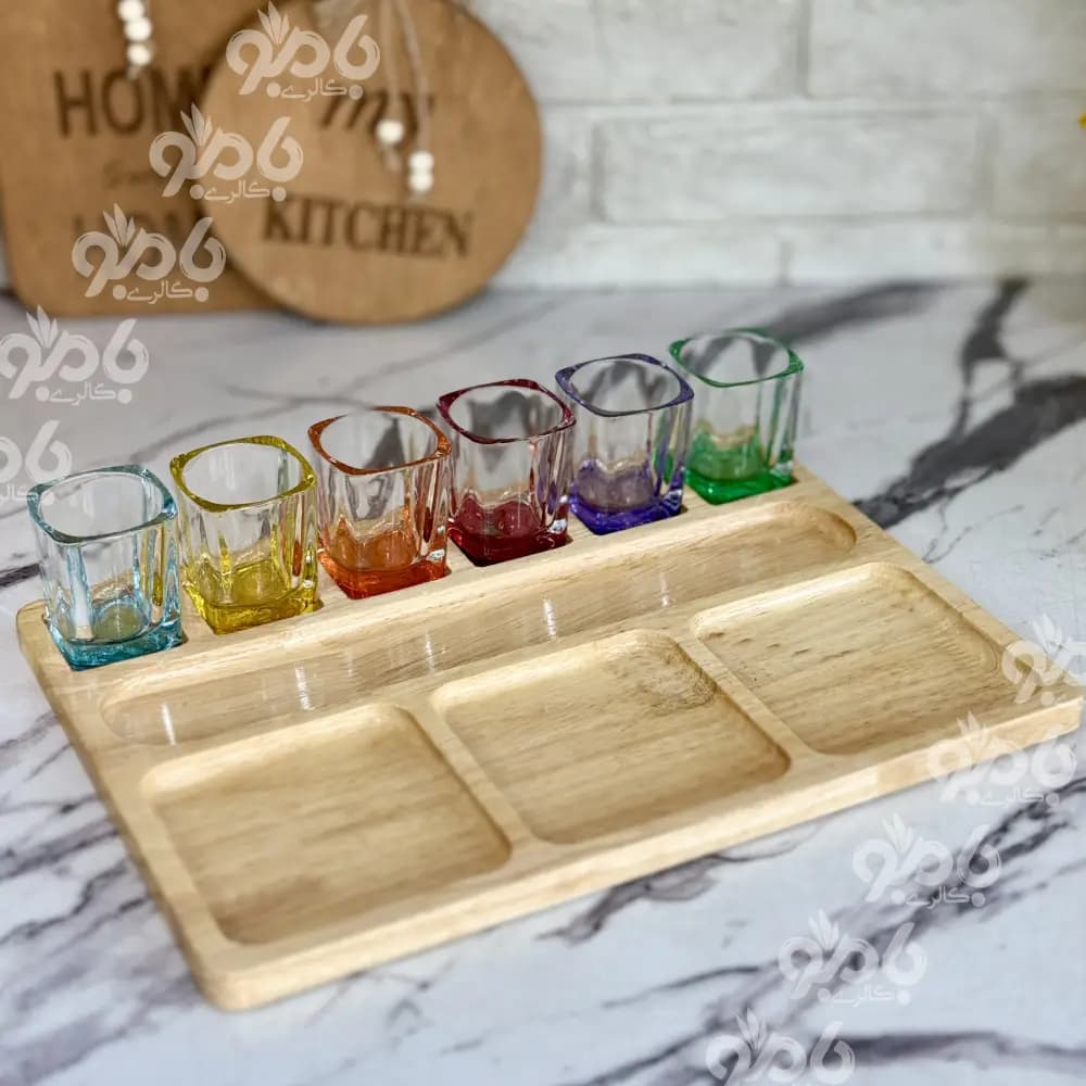 سینی مزه رابر مستطیل 6شات رنگی