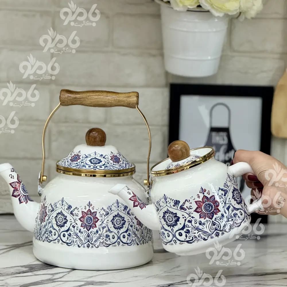 کتری و قوری لعابی آنامل گل آبی 768 — تصویر ۷
