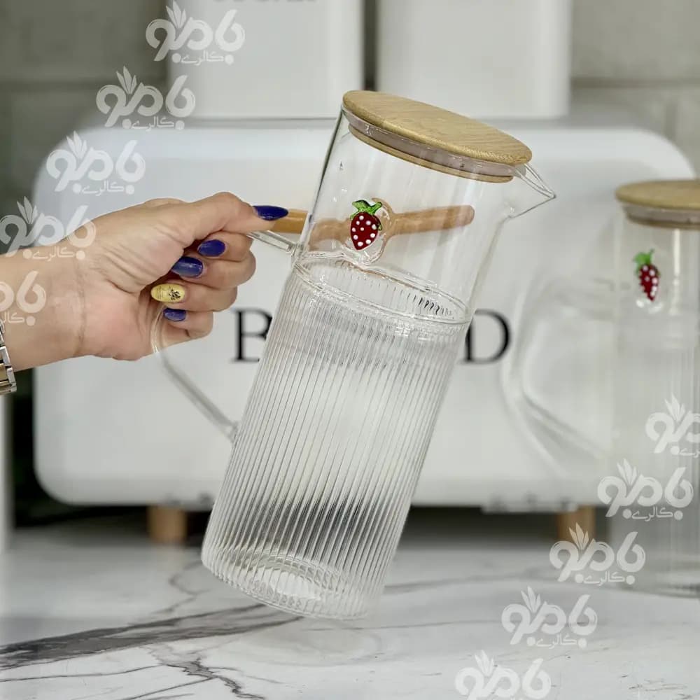 پارچ پیرکس درب بامبو توت فرنگی — تصویر ۹
