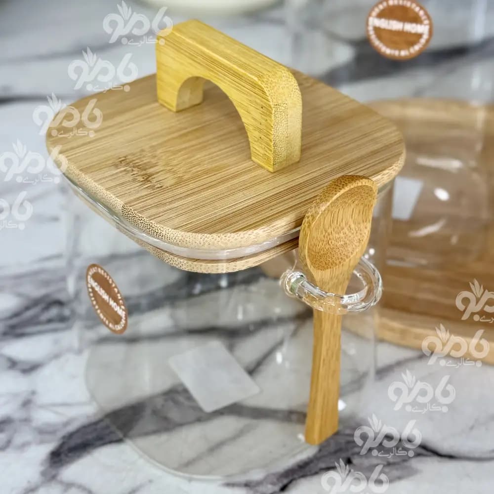 بانکه پیرکس مربع قطر 10 درب دسته و قاشق دار — تصویر ۳