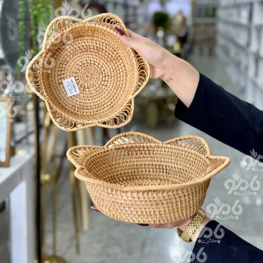 سبد حصیری بافت راتان گل تک کد2 — تصویر ۸