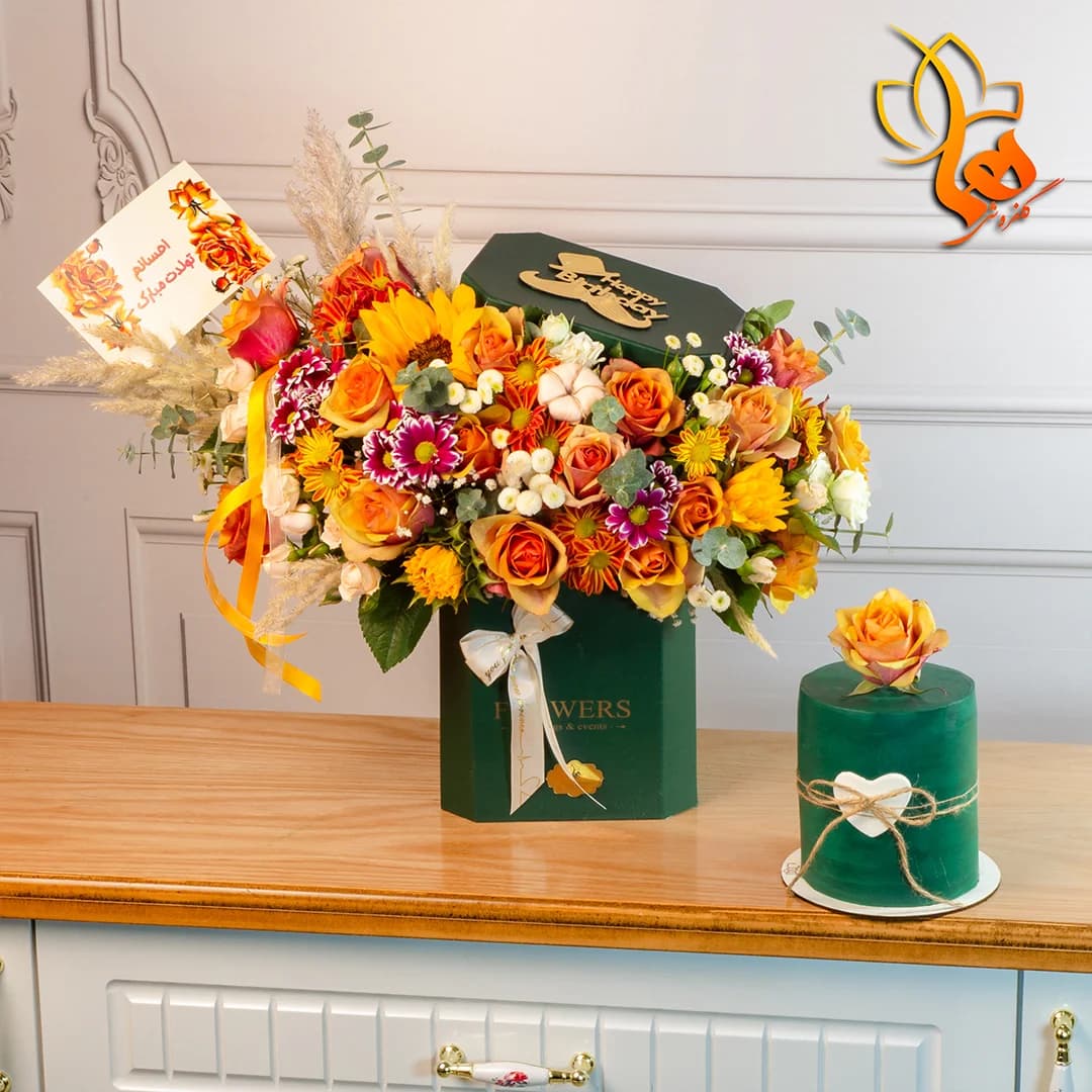 باکس گل و کیک تولد مدل سانرایز — تصویر ۴