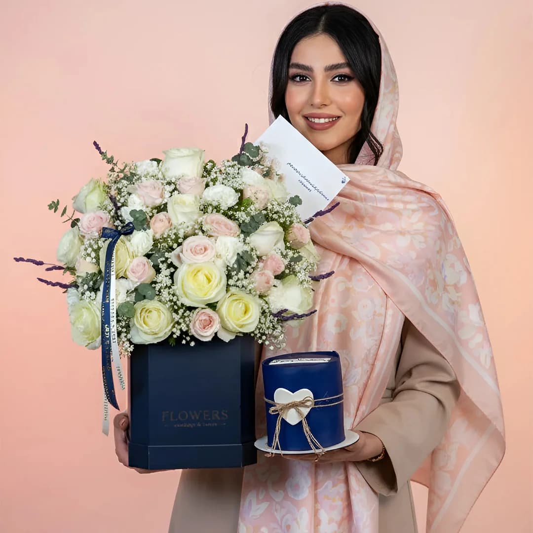 کیک تولد و گل برای تولد همسر مدل آوش — تصویر ۲