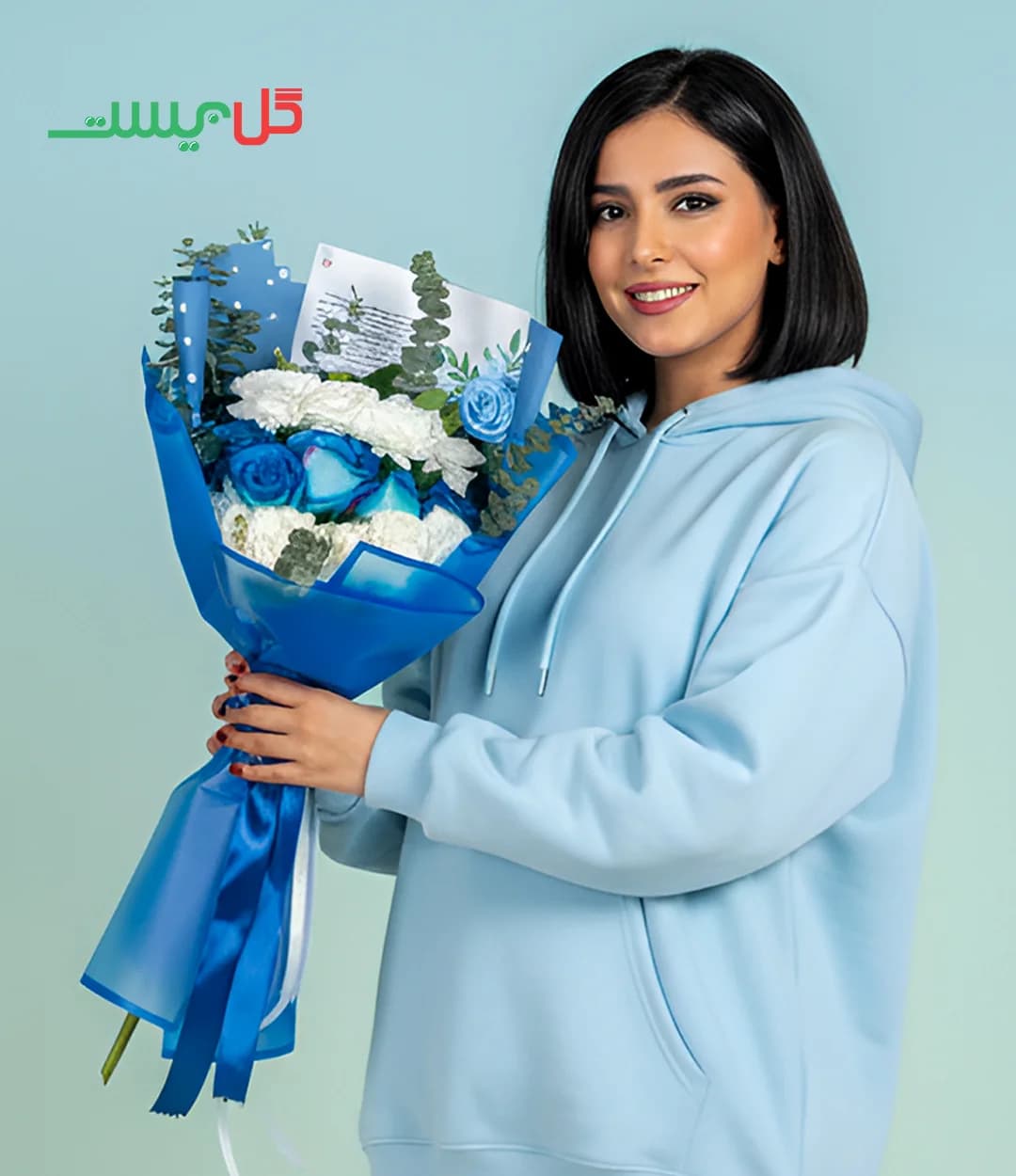 دسته گل و کیک آبی مردانه مدل الیاس — تصویر ۲