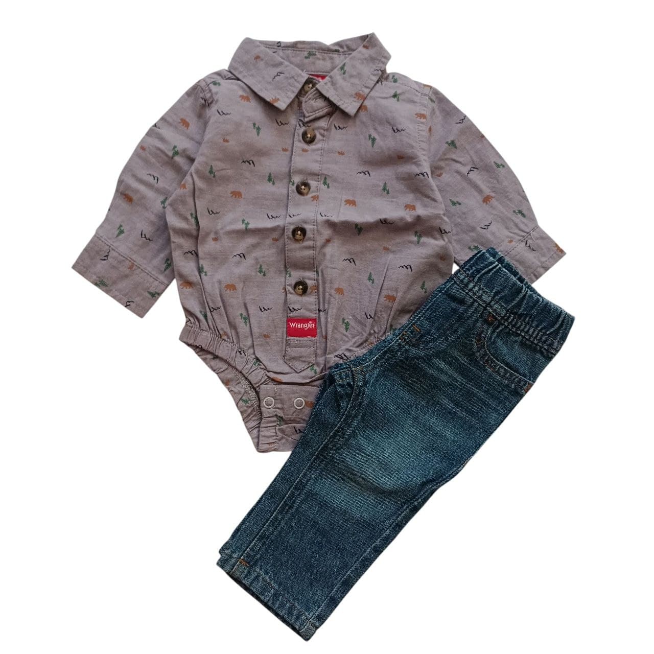 ست بادی پیراهنی آستین بلند و شلوار جین نوزادی رانگلر (Wrangler) آمریکا — تصویر ۴
