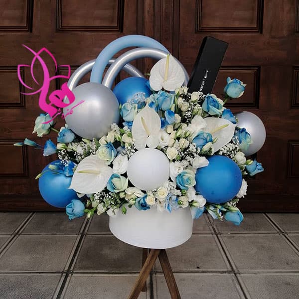 باکس گل و بادکنک لاکچری آبی مدل 22