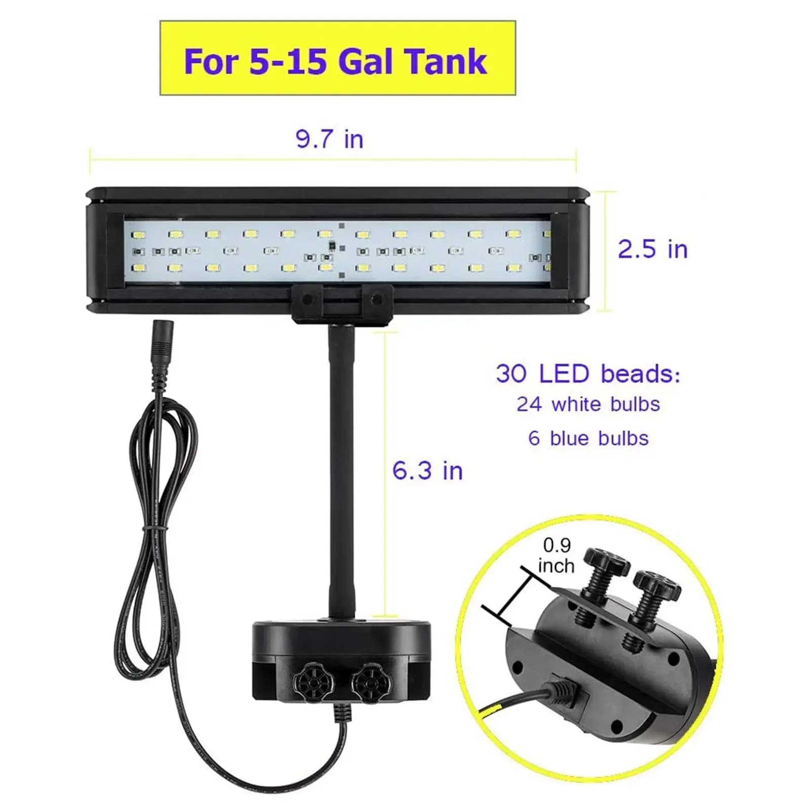 چراغ آکواریوم LED سفید و آبی هایگر Hygger مدل HD-3040D/E — تصویر ۴