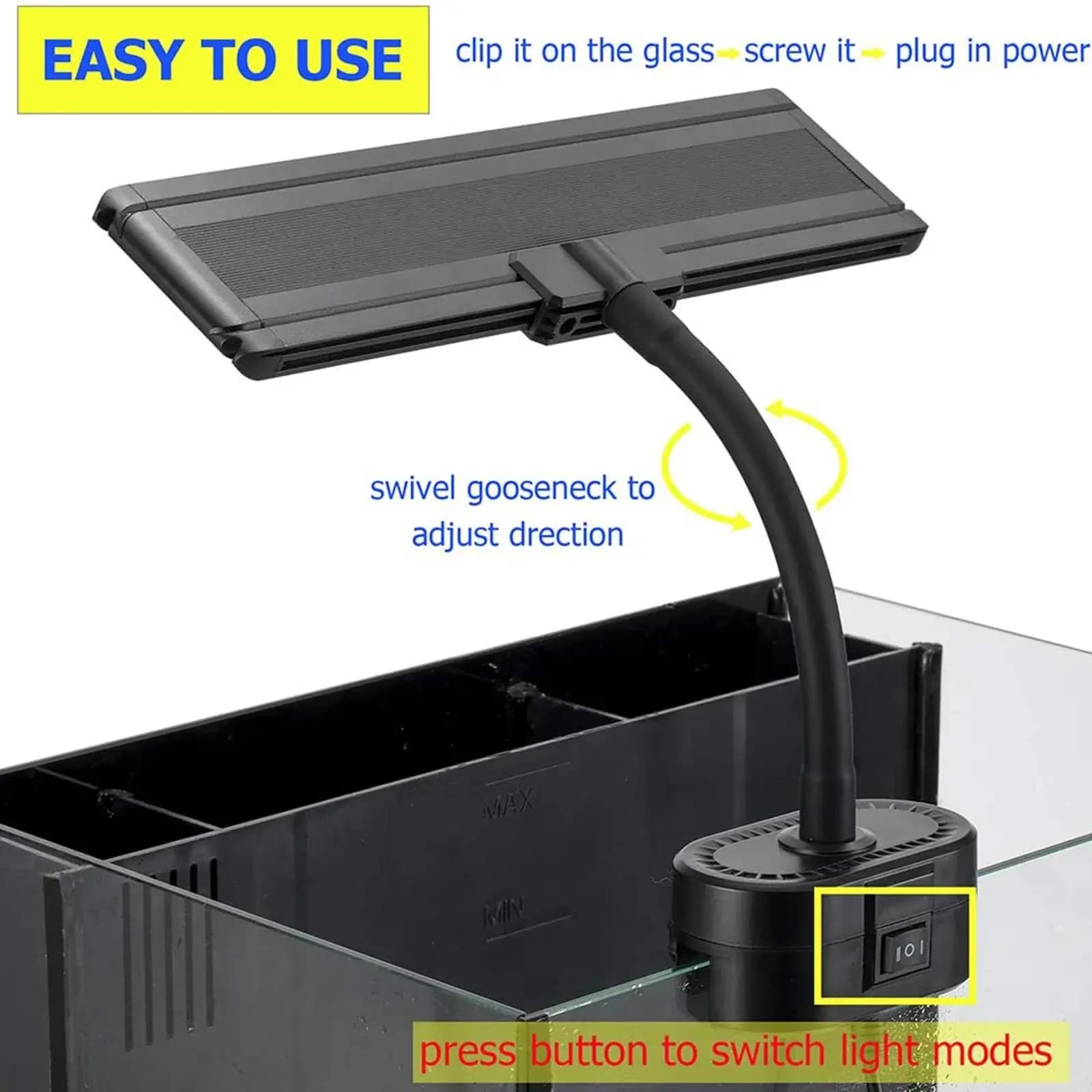 چراغ آکواریوم LED سفید و آبی هایگر Hygger مدل HD-3040D/E — تصویر ۳