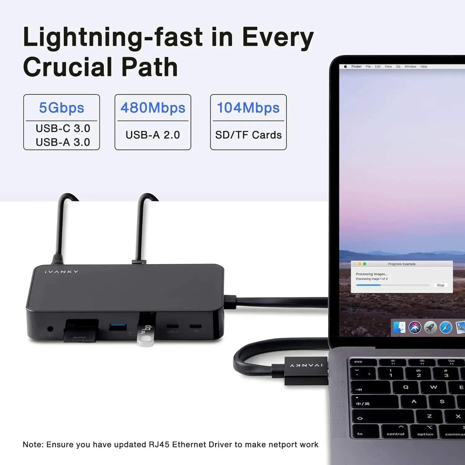 مبدل MacBook Pro Docking Station با آداپتور برق Dual 4K, (2 HDMI، RJ45، SD/TF، ​​6 پورت USB، صوتی 3.5 میلی متر) | برند iVANKY — تصویر ۱۰