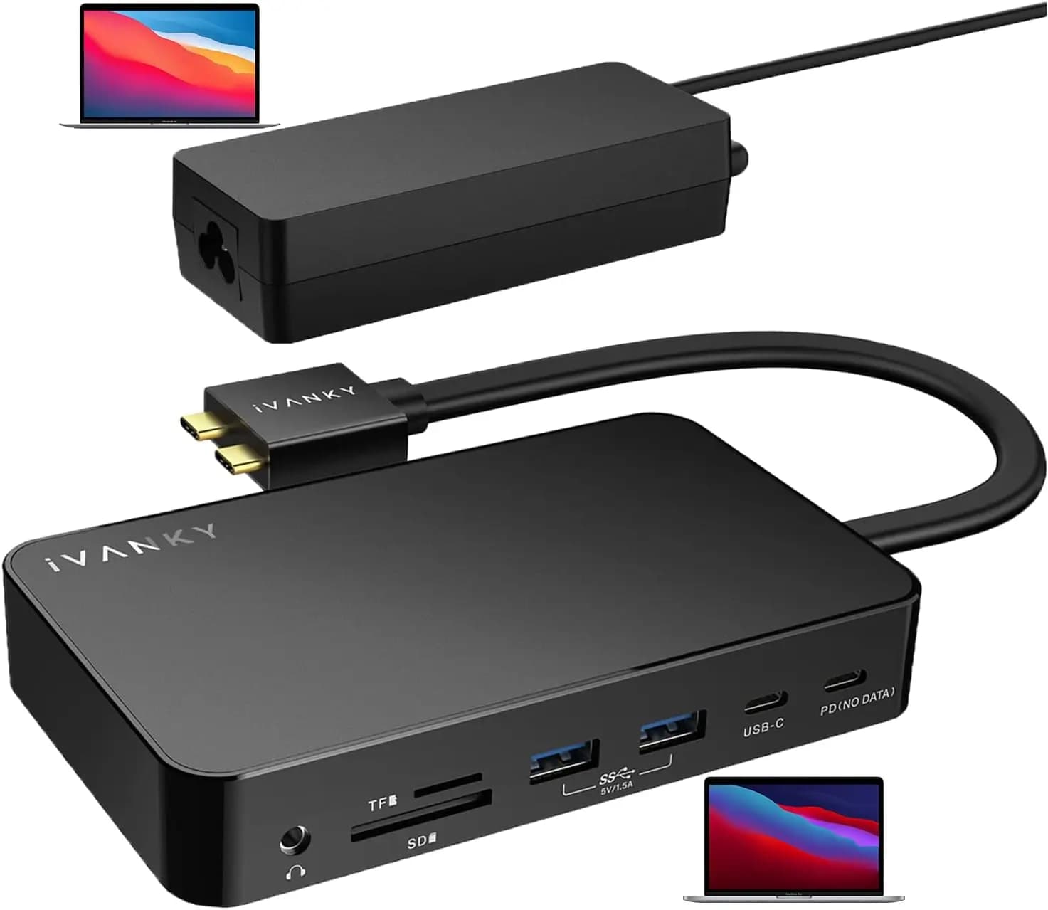 مبدل MacBook Pro Docking Station با آداپتور برق Dual 4K, (2 HDMI، RJ45، SD/TF، ​​6 پورت USB، صوتی 3.5 میلی متر) | برند iVANKY — تصویر ۸