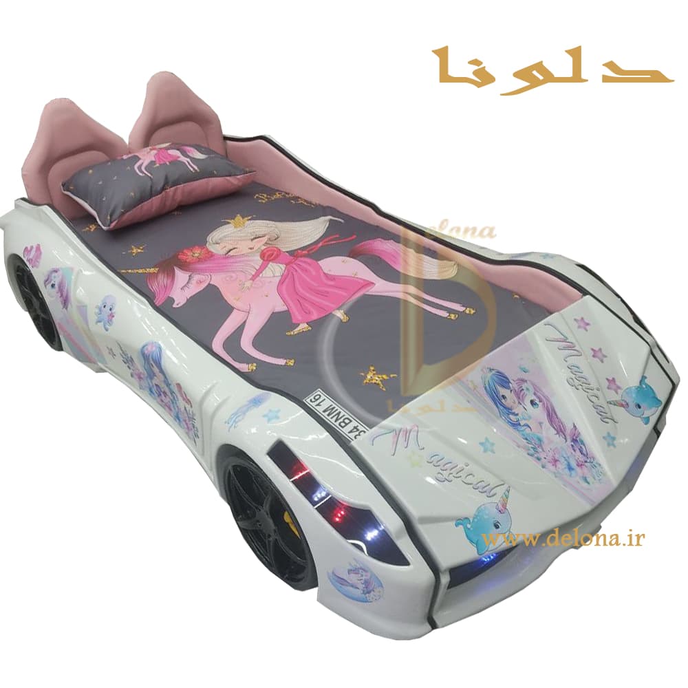 تخت خواب دخترانه ماشینی تکشاخ برند دلونا — تصویر ۸