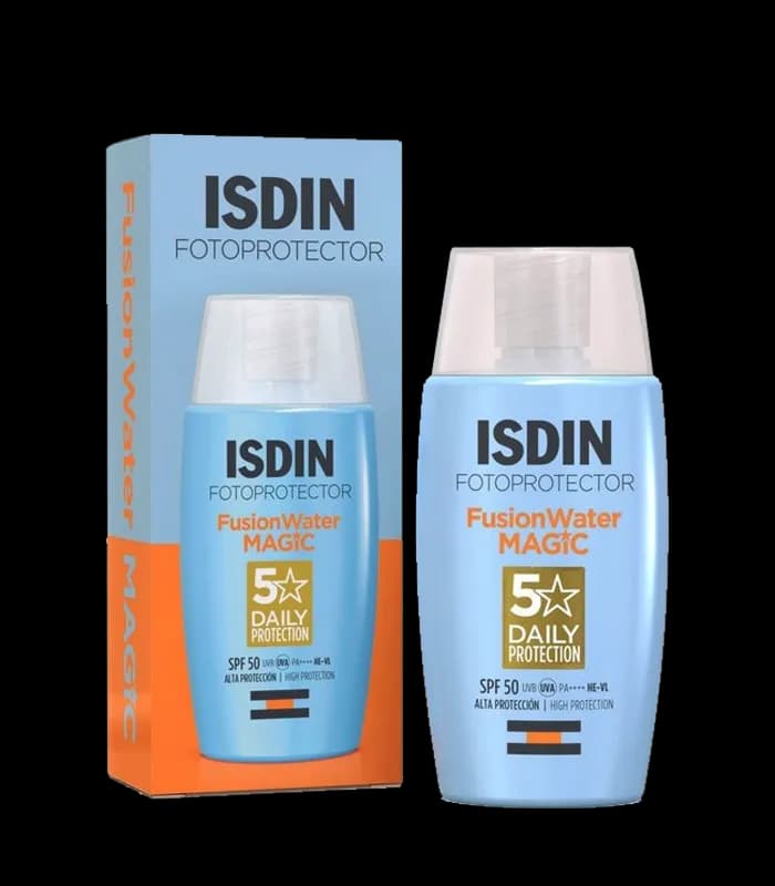 ضد آفتاب فلوئیدی بیرنگ ایزدین SPF50 مدل Fusion Water Magic حجم ۵۰ میل اصل آبرسان، فاقد چربی و مناسب انواع پوست — تصویر ۶