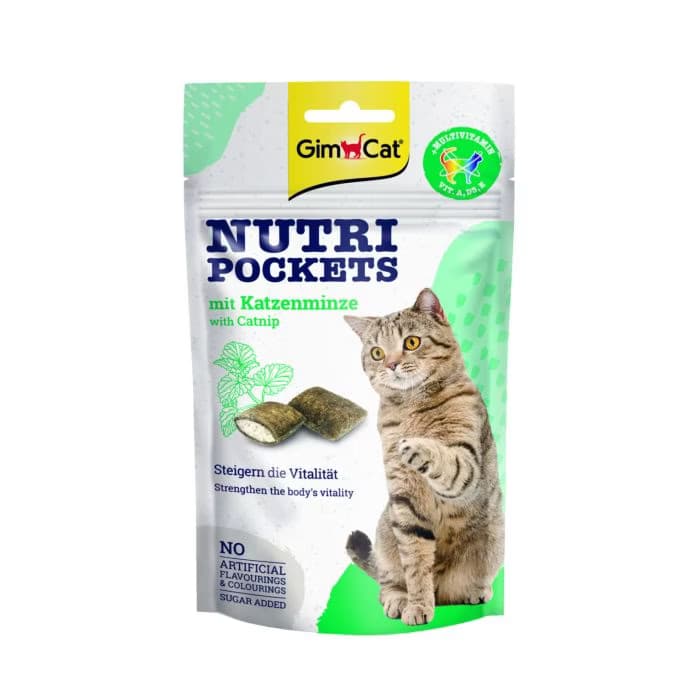 اسنک تشویقی نوتری گربه جیم کت با کت نیپ GimCat Nutri Pockets Catnip وزن ۶۰ گرم