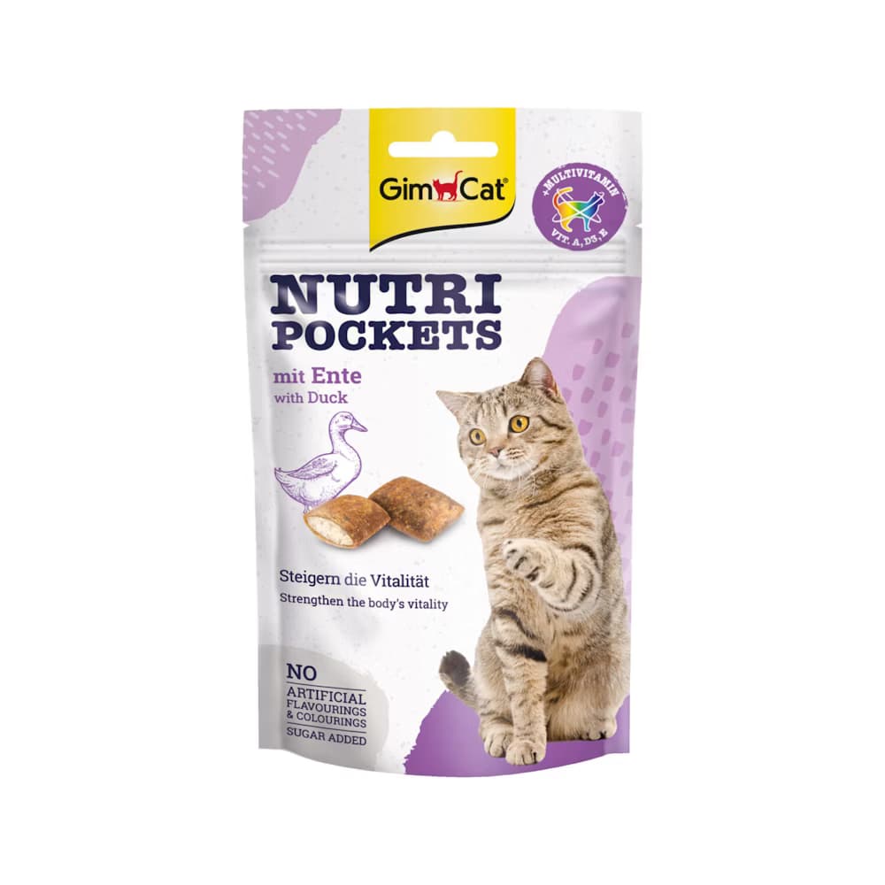 اسنک تشویقی نوتری گربه جیم کت با طعم گوشت اردک GimCat Nutri Pockets Anatra وزن ۶۰ گرم — تصویر ۲