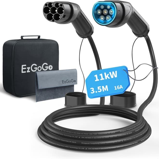 کابل شارژ سریع خودروهای برقی Ezgogo EV نوع ۲ | ۱۶ آمپر، ۱۱ کیلو وات