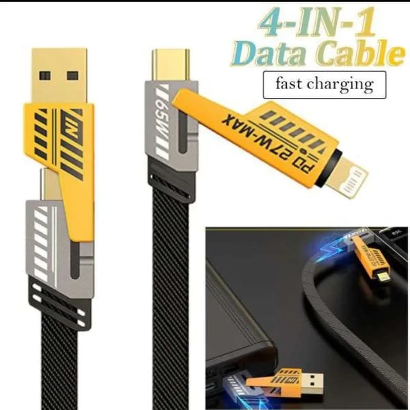 کابل تبدیل USB و USB-C به Lightning و USB-C اچ‌تی‌ام مدل 4in1 طول 1 متر، از جنس برزنت