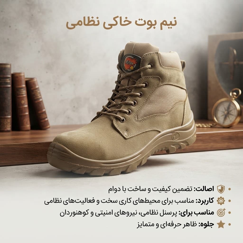 نیم بوت نظامی خاکی — تصویر ۲