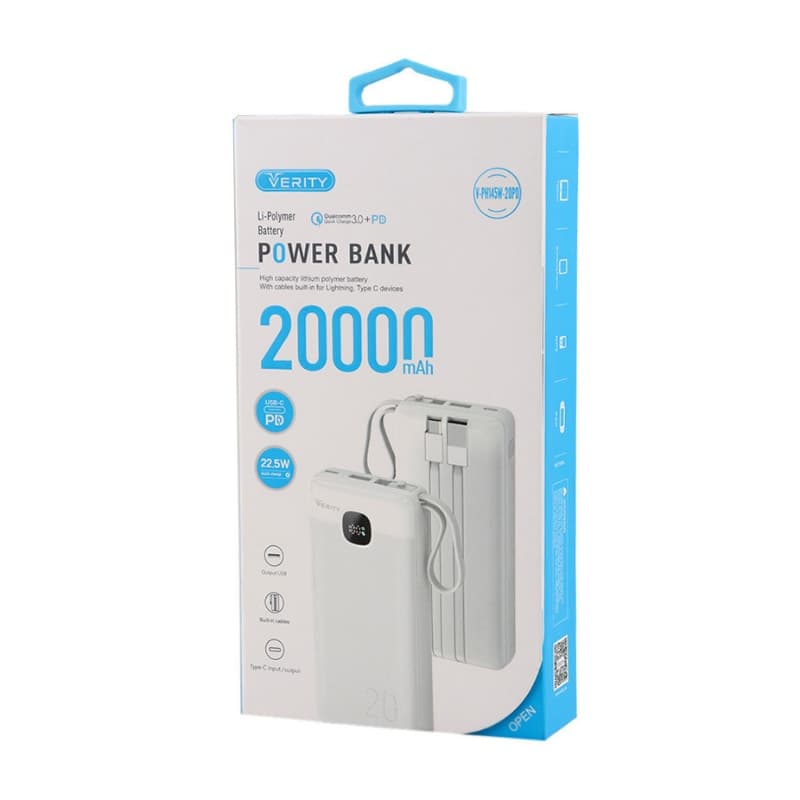 پاوربانک وریتی مدل Verity V-PH145W-20PD ظرفیت 20000 میلی‌آمپرساعت