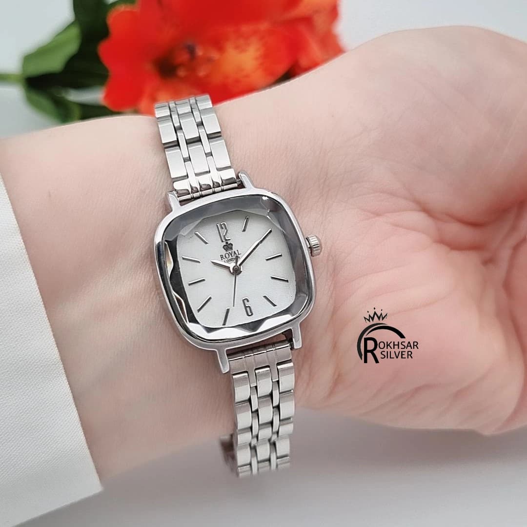 ساعت مچی زنانه رویال صفحه مربعی سفید با بند استیل کد RS_2564