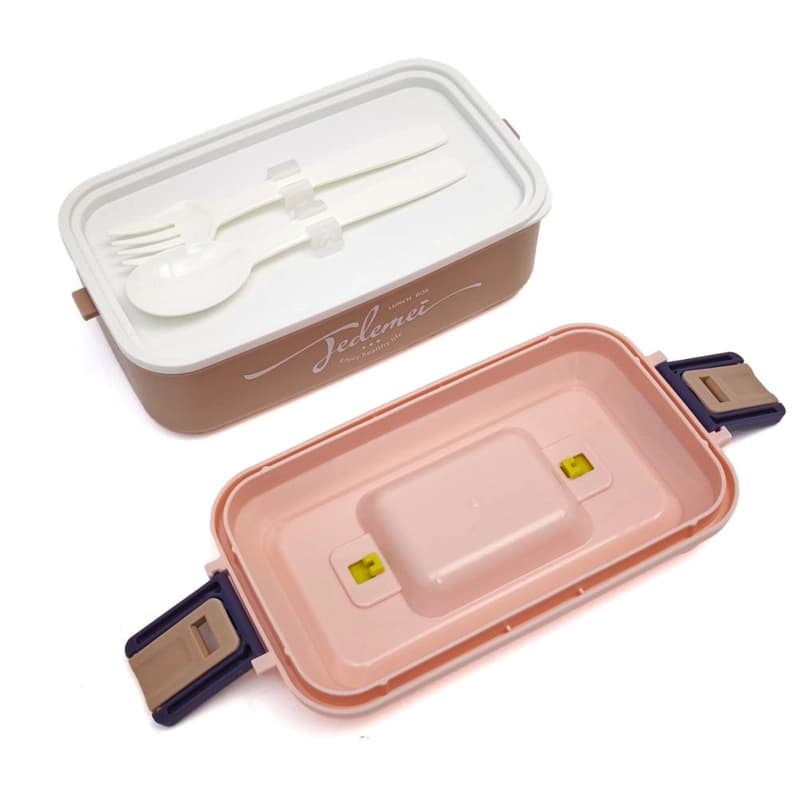ظرف غذا قفلی پلاستیکی بهداشتی همراه قاشق و چنگال | مناسب حمل غذا در مدرسه، محل کار و سفر — تصویر ۸