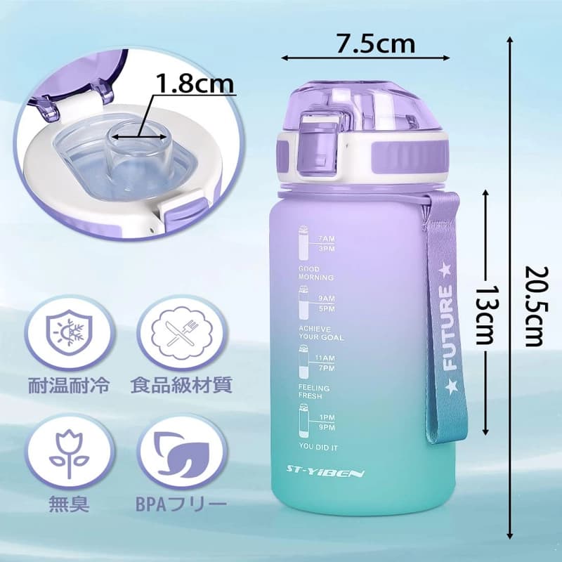 قمقمه ورزشی زمان‌دار پاستیلی 650 میلی‌لیتر | درب قفلی، بدون نشتی و BPA Free — تصویر ۶