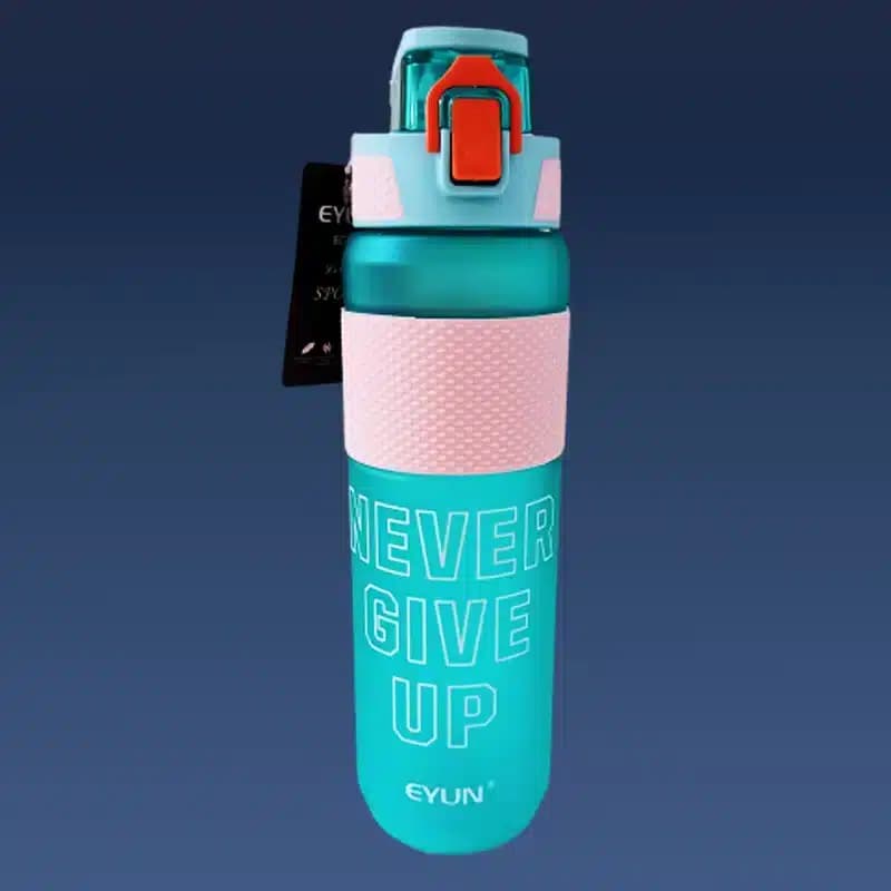 قمقمه ۱ لیتری ایون دور سیلیکونی مدل Never Give Up با درب قفل‌دار و بدنه نشکن