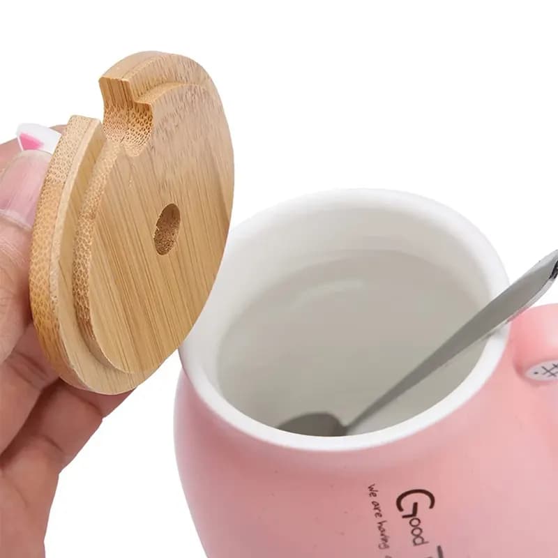 ماگ سرامیکی گود تايم درب چوبی گربه ای — تصویر ۳
