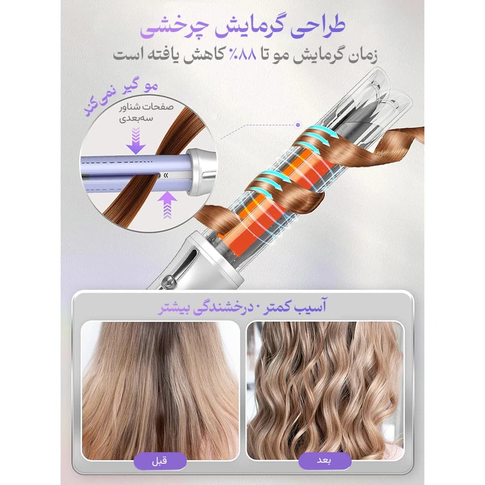 فر کننده مو چرخشی شیگلم One Touch Airflow Styler Pro 32mm | با تکنولوژی هوای خنک — تصویر ۷