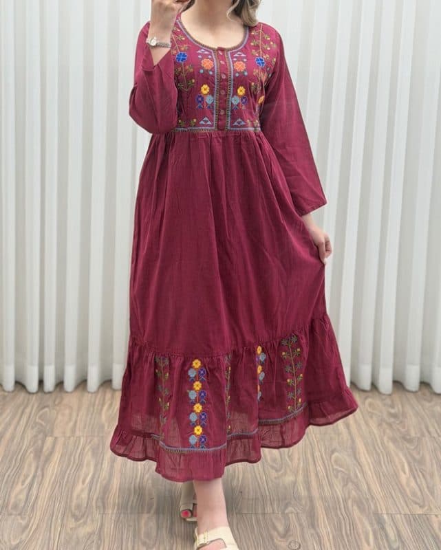 پیراهن گلدوزی هندی بلند SH7581 — تصویر ۹