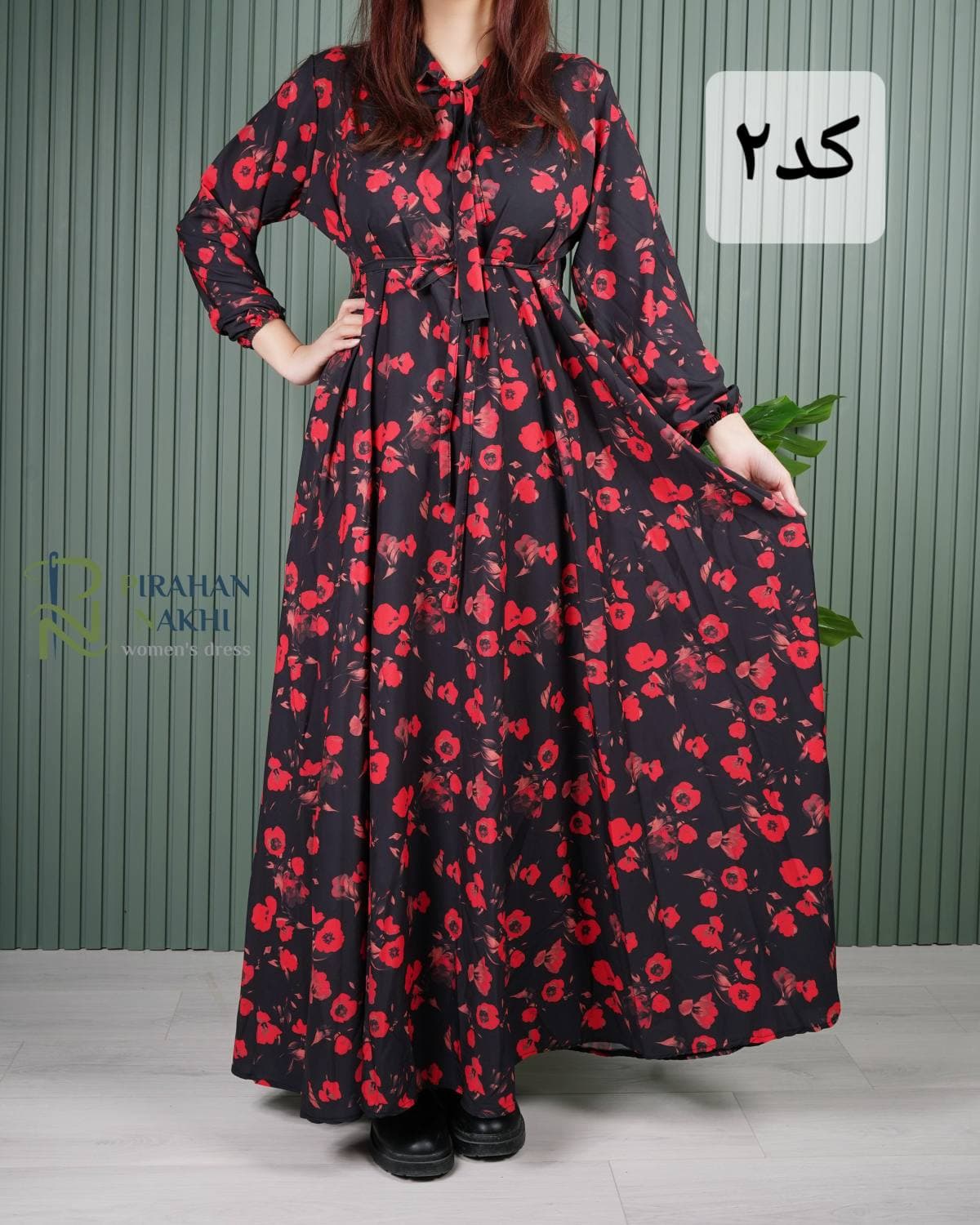 پیراهن کلوش طرح شکوفه PR7371 — تصویر ۱۱