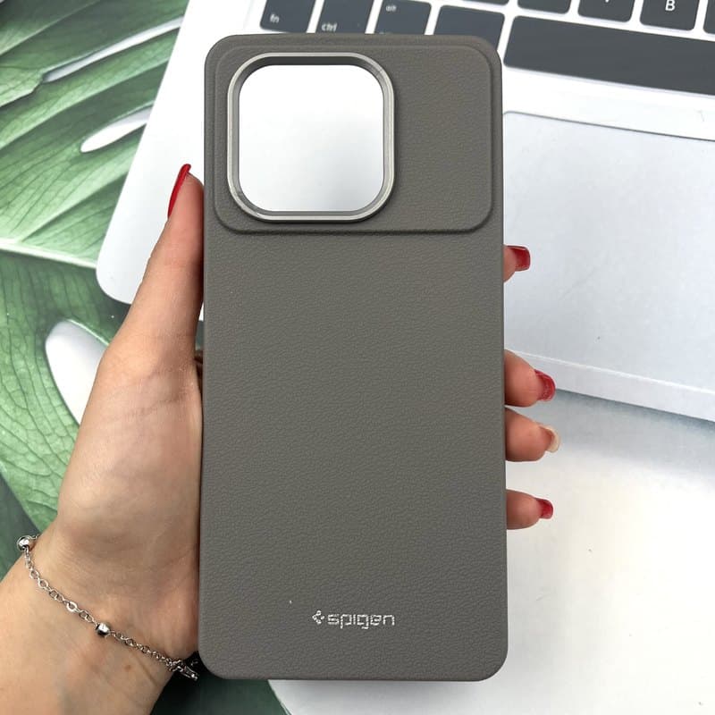 قاب گوشی Poco X6 Pro / Redmi K70E شیائومی سیلیکونی Spigen کلاسیک لنز برجسته کرومی رنگ تیتانیوم