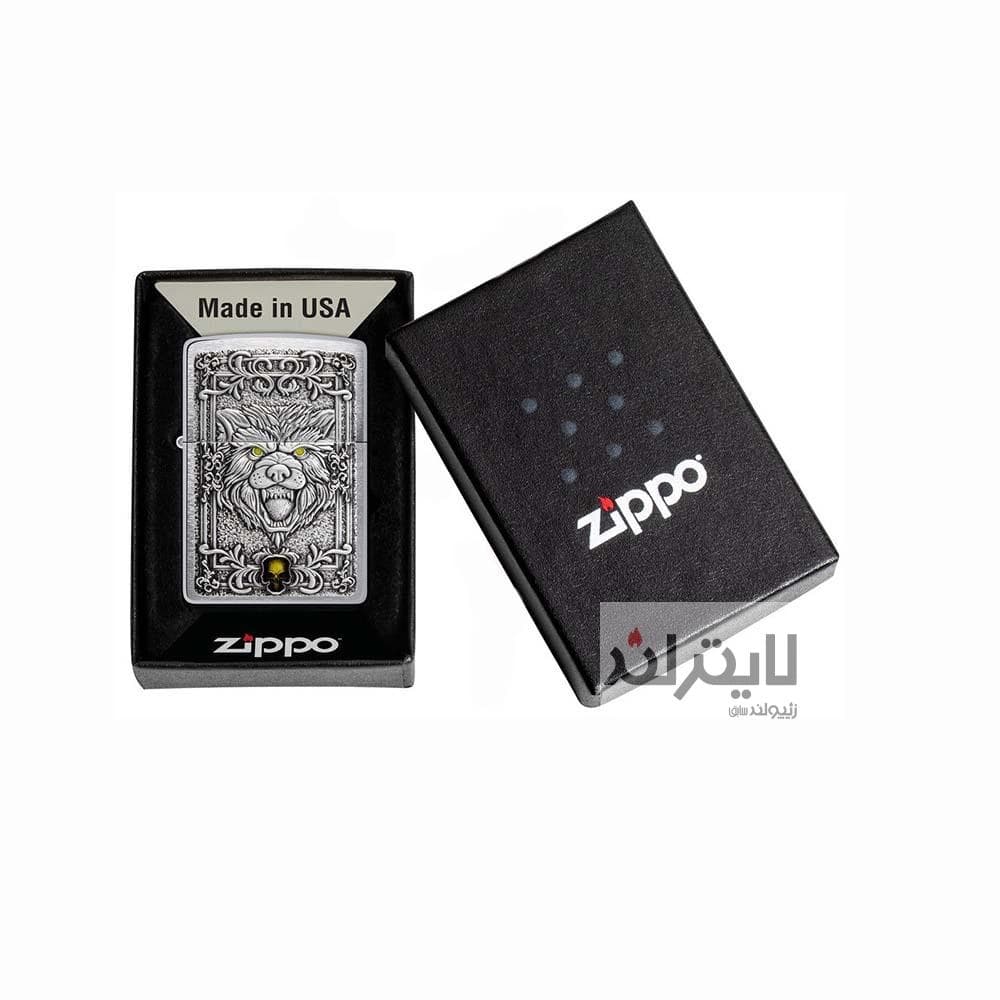 فندک زیپو مدل Brushed Chrome Wolf Emblem Desig کد 48690 — تصویر ۸
