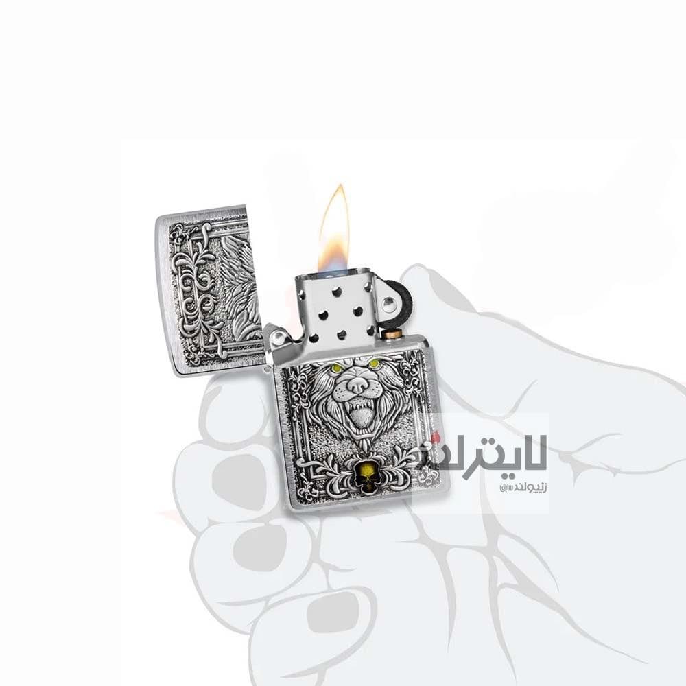 فندک زیپو مدل Brushed Chrome Wolf Emblem Desig کد 48690 — تصویر ۳