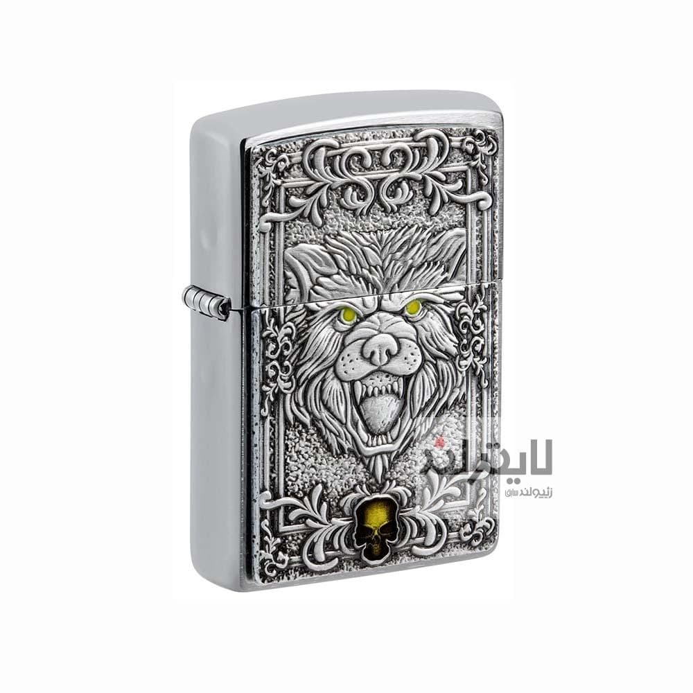 فندک زیپو مدل Brushed Chrome Wolf Emblem Desig کد 48690