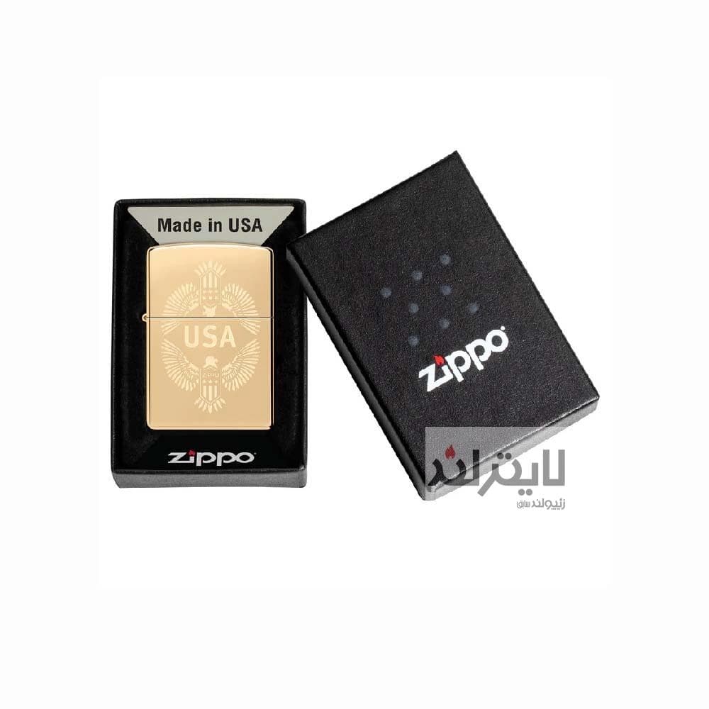 فندک زیپو مدل USA Design Lustre High Polish Brass کد 48915 — تصویر ۸