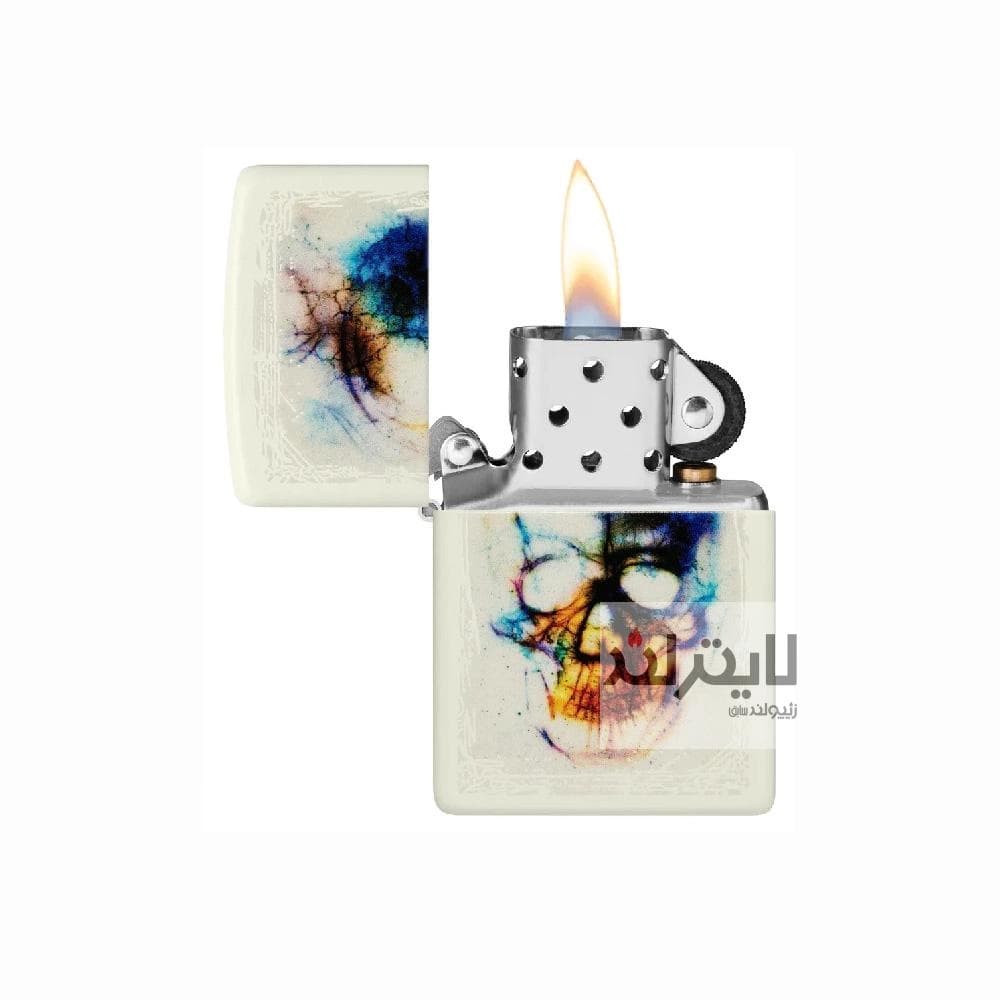 فندک زیپو Glow in the Dark Watercolor Skull Design کد 48563 — تصویر ۲