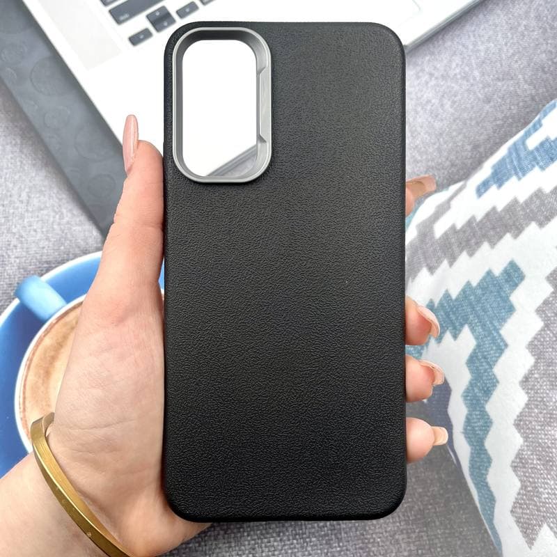 قاب گوشی Galaxy A34 سامسونگ Texture سیلیکونی Leather Case لنز کرومی مشکی — تصویر ۳
